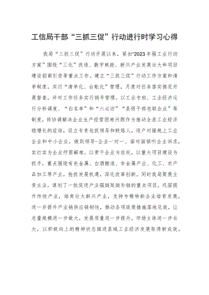 工信局干部“三抓三促”行动进行时学习心得.docx