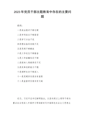 2023年党员干部主题教育中存在的主要问题.docx