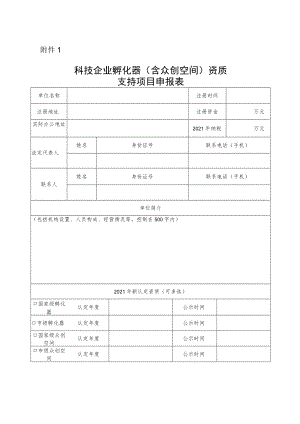 科技企业孵化器（含众创空间）资质支持项目申报表.docx