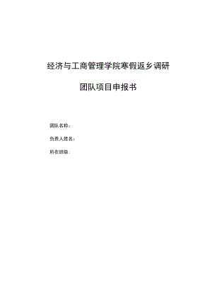 经济与工商管理学院寒假返乡调研团队项目申报书团队名称负责人姓名所在班级2022年12月.docx