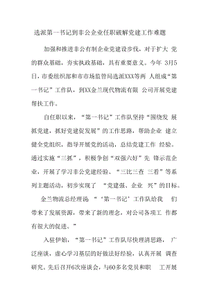 选派第一书记到非公企业任职破解党建工作难题.docx