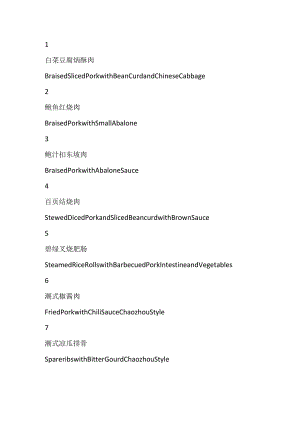 猪肉(Pork)菜名中英文对照.docx
