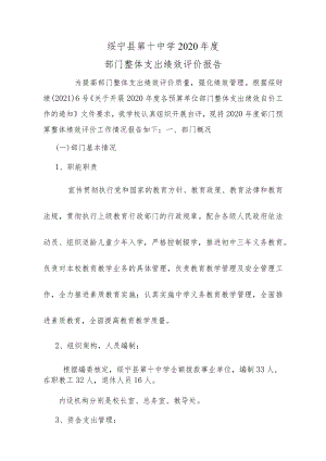 绥宁县第十中学2020年度部门整体支出绩效评价报告.docx