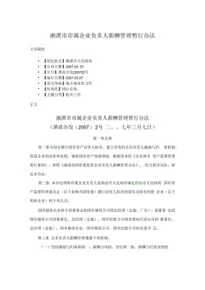 湘潭市市属企业负责人薪酬管理暂行办法.docx