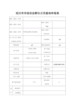 绍兴市市级创业孵化示范基地申报表.docx