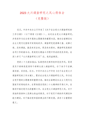 2023大兴调查研究之风心得体会（完整版）.docx
