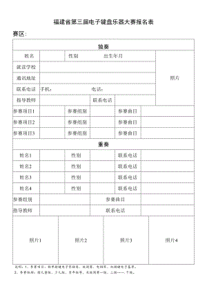 福建省第三届电子键盘乐器大赛报名表赛区.docx