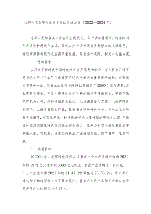红河州农业现代化三年行动实施方案（2022—2024年）.docx