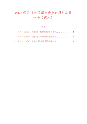 2023学习《大兴调查研究之风》心得体会（范本）.docx