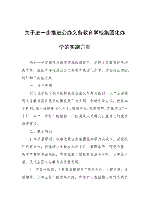 关于进一步推进公办义务教育学校集团化办学的实施方案.docx
