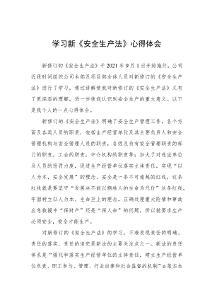 供料净化车间人员学习《新安全生产法》心得体会十篇模板.docx