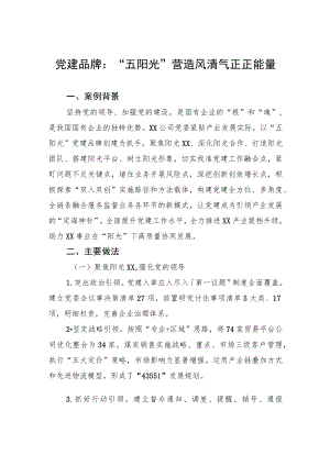 党建品牌：“五阳光”营造风清气正正能量.docx
