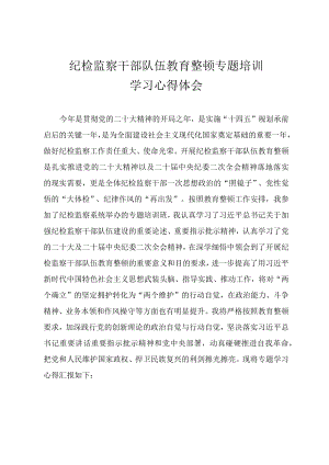 纪检监察干部队伍教育整顿专题培训学习心得体会.docx