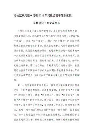 纪检监察党组书记在2023年纪检监察干部队伍教育整顿会上的交流发言范文参考.docx