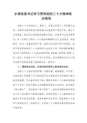 乡镇党委书记学习贯彻党的二十大精神轮训感悟.docx