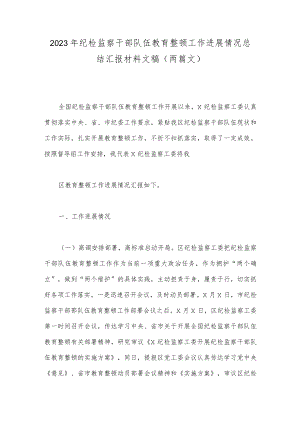 2023年纪检监察干部队伍教育整顿工作进展情况总结汇报材料文稿（两篇文）.docx