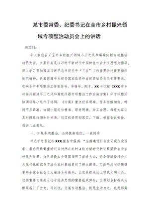 某市委常委、纪委书记在全市乡村振兴领域专项整治动员会上的讲话.docx