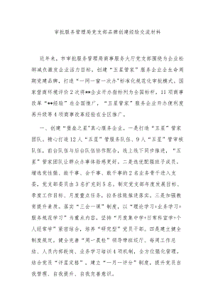 审批服务管理局党支部品牌创建经验交流材料.docx