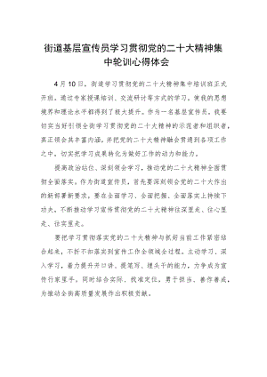 街道基层宣传员学习贯彻党的二十大精神集中轮训心得体会.docx