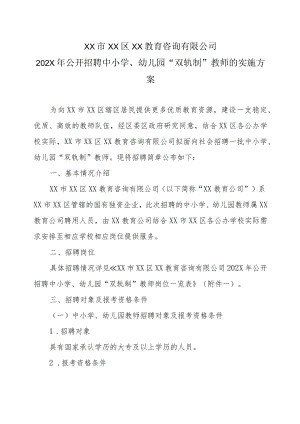 XX市XX区XX教育咨询有限公司202X年公开招聘中小学、幼儿园“双轨制”教师的实施方案.docx