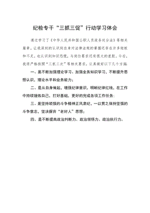 纪检专干“三抓三促”行动学习体会.docx
