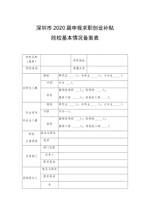深圳市2020届申报求职创业补贴院校基本情况备案表.docx