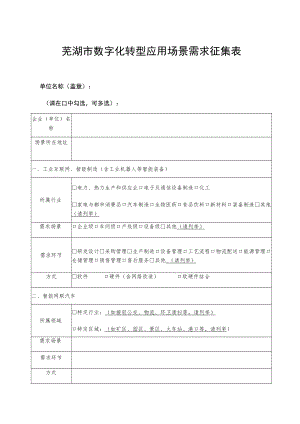芜湖市数字化转型应用场景需求征集表.docx