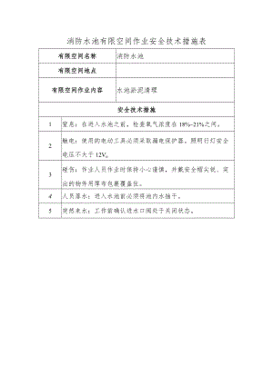 消防水池有限空间作业安全技术措施表.docx
