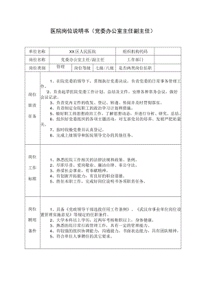医院岗位说明书（党委办公室主任副主任）.docx
