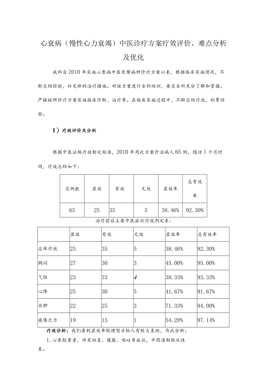 心衰病(慢性心力衰竭)中医诊疗方案疗效评价、难点分析及优化.docx_第1页
