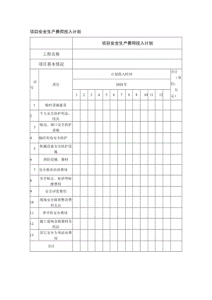 项目安全生产费用投入计划表.docx