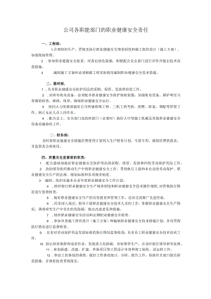 公司各职能部门的职业健康安全责任.docx