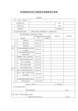 单层钢结构安装工程检验批质量验收记录表.docx