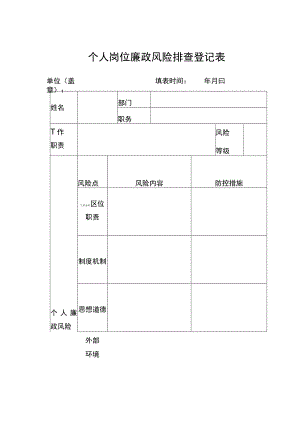 医院个人岗位廉政风险排查登记表（空表）.docx