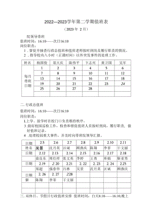 2022—2023学年第二学期值班表.docx