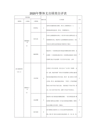 2020年整体支出绩效自评表.docx