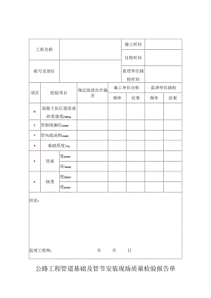 公路工程管道基础及管节安装现场质量检验报告单.docx