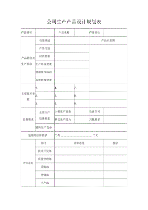 公司生产产品设计规划表.docx