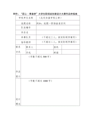 “匠心青春梦”大学生职场装创意设计大赛作品申报表.docx