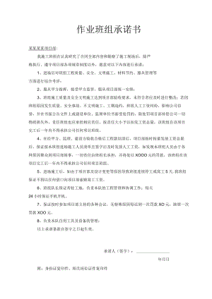 工程项目施工作业班组承诺书范文模板.docx