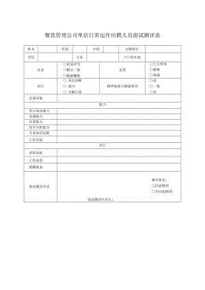 餐饮管理公司单店日常运作应聘人员面试测评表.docx