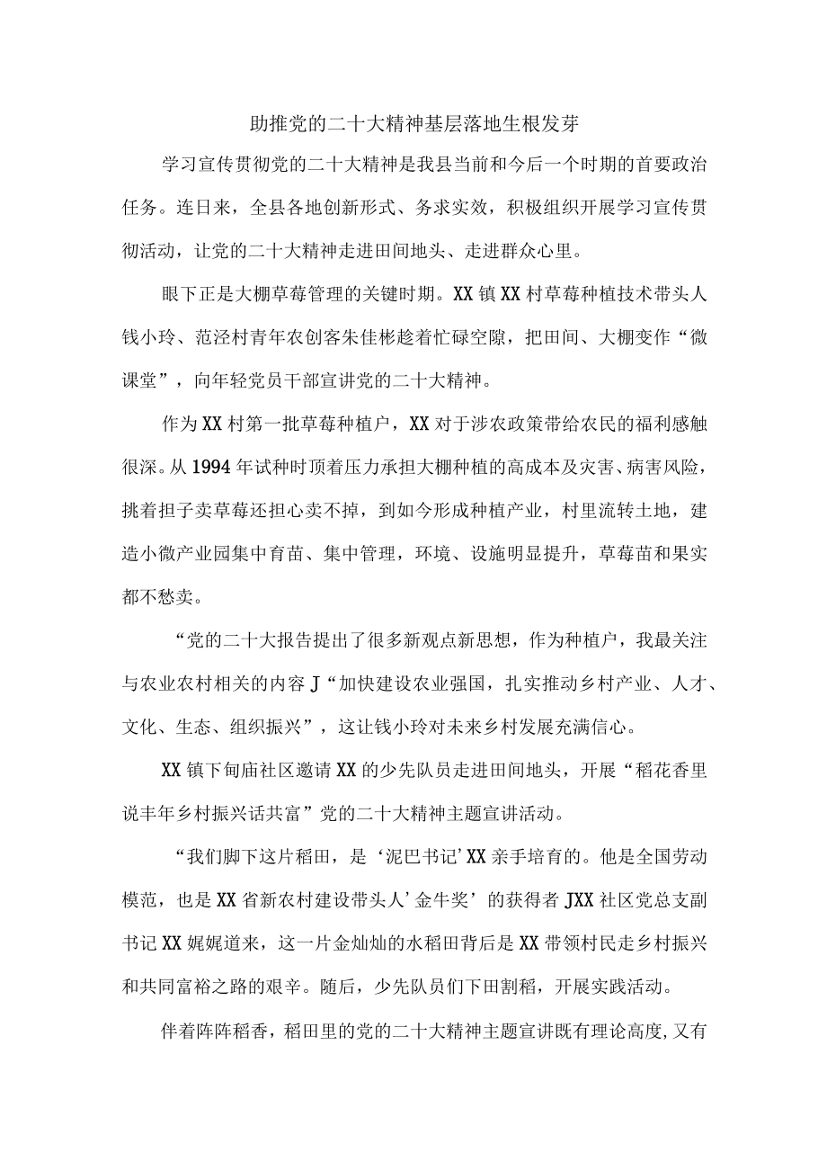街道党工委：让党的二十大精神基层落地生根发芽.docx_第1页