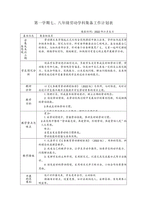 第一学期七、八 年级 劳动 学科集备工作计划表.docx