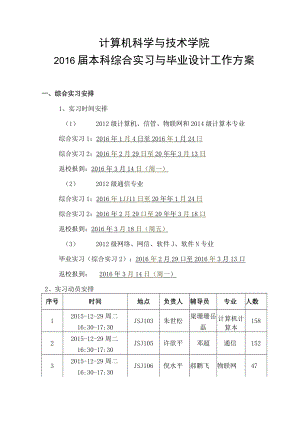 计算机科学与技术学院2016届本科综合实习与毕业设计工作方案.docx