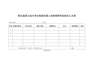 第五届浙江省大学生智能机器人创意竞赛学校报名汇总表.docx
