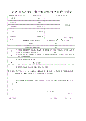 2020年编外聘用制专任教师资格审查目录表应聘学校御景小学应聘职位是否服从分配.docx