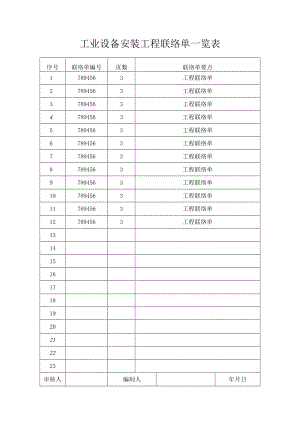 工业设备安装工程联络单一览表.docx