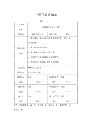 工程罚款通知单.docx