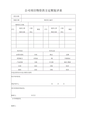 公司项目物资供方定期复评表.docx