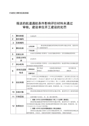 行政权力事项实施清单报送的航道通航条件影响评价材料未通过审核建设单位开工建设的处罚.docx